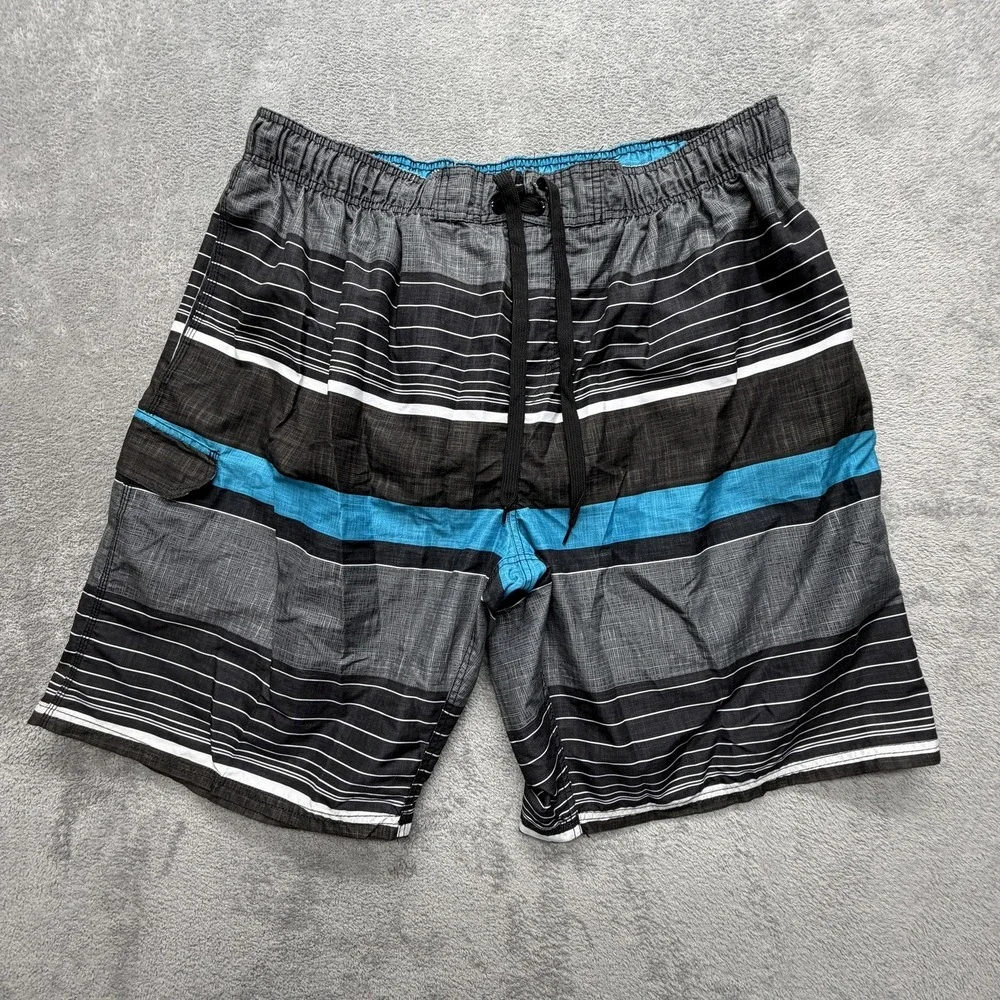 Kanu Surf Board Shorts Mens Big‎ 3X Gray Striped Built-In Brief Drawstring Lined